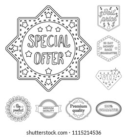 Different label outline icons in set collection for design. Index and brand vector symbol stock web illustration.