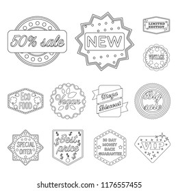 Different label outline icons in set collection for design. Index and brand vector symbol stock web illustration.