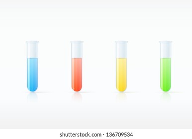 Different  laboratory glassware with color liquid and transparent glass eps10 illustration
