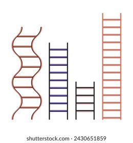 Different ladders rising up 2D linear cartoon object. Climbing stairway isolated line vector element white background. Achieve targets. Career development stairs color flat spot illustration