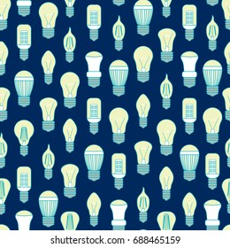 Different Lamp or Light Bulbs Line Background Pattern on a Blue for Web. Vector illustration