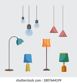 Different lamps for home decoration, Flat cartoon style vector illustration .