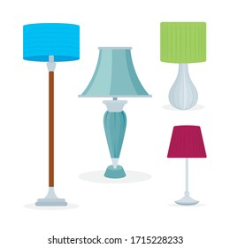 Different lamps set. Decorative lamps and lampshades vector illustrations collection. 