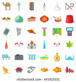 Different landmark icons set. Cartoon style of 36 different landmark vector icons for web isolated on white background