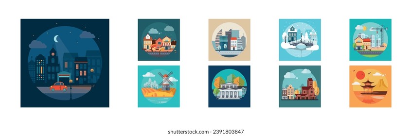 Different Landscape and Scene View Icon Vector Set