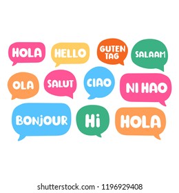 Different languages. Translation concept. Hand drawn vector icon illustrations on white background.