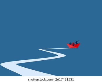 Different Leader, Businessman team on paper boat sailing forward