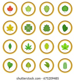 Different leafs icons circle gold in cartoon style isolate on white background vector illustration