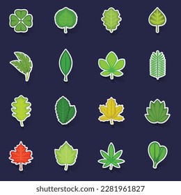 Diferentes iconos de hojas establecen el vector de colección de los agitadores con sombra sobre el fondo púrpura