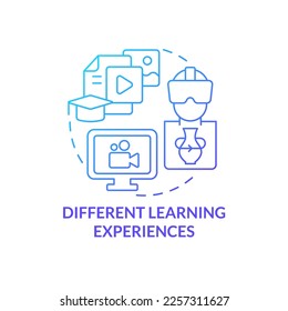 Different learning experiences blue gradient concept icon. Improve training abstract idea thin line illustration. Distance and virtual reality. Isolated outline drawing. Myriad Pro-Bold font used