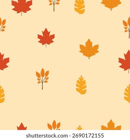 Different leaves on a light background, seamless pattern