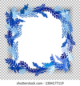 Different leaves of plants are arranged as a pattern around the frame. Vector isolated object. Plants square banner. Vector illustration