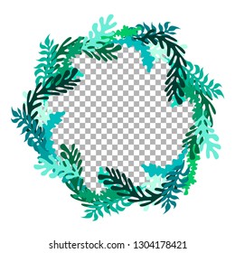 Different leaves of plants are arranged as a pattern around the frame. Vector isolated object. Plants clip art