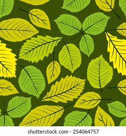 Different leaves seamless pattern, vector natural endless background, spring background.