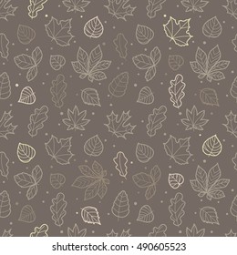 Different leaves silhouettes seamless pattern