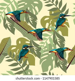 Different leaves of tropical trees. .Seamless pattern. Vector background.