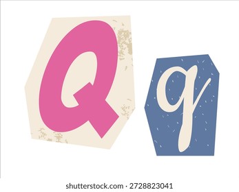 Different letter Q cut out of paper. Graphic element for a scrupbooking