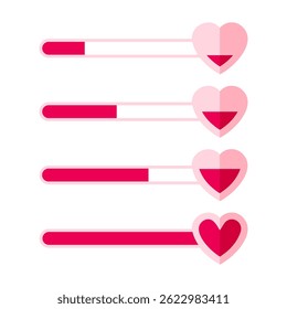 Different level love scales with pink hearts. Love gauge vector elements.