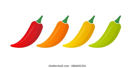 Different levels of peppercorns on a white background. Hot peppers. Vector illustration.