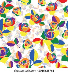 Different lgbtq pride roses vector seamless pattern 