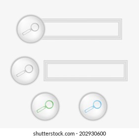 different light buttons with magnifying glass, vector