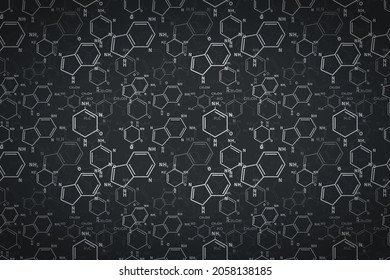 A lot of different light chemical nucleobases structures, scientific dark faded background