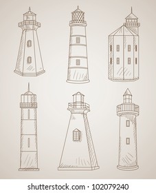 different lighthouses vector set