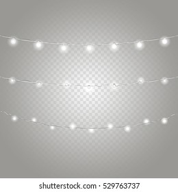 Different lighting garland vector set isolated on transparent background. Christmas 
lights vector collection. Glowing lamps vector set