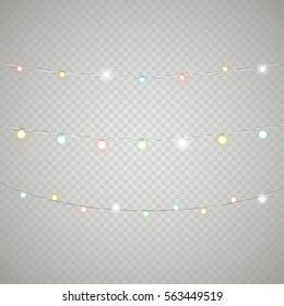 Vetor de guirlanda de iluminação diferente conjunto isolado no fundo transparente. Natal 
coleção de vetores de luzes. Lâmpadas luminosas com conjunto vetorial
