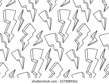 Different lightnings vector concept in doodle and sketch style. Hand drawn illustration for printing on T-shirts, postcards. Seamless pattern for textile, paper wrap. Texture background.