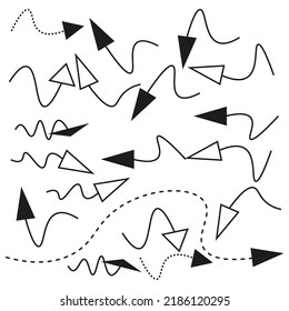 Diferentes flechas de línea en estilo doodle. Ilustración vectorial. imagen de stock. 