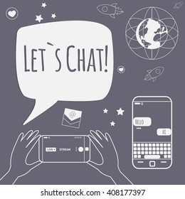 Different line style icon. Technology, digital world, rocket launch, sms bubbles, earth, smart phone, live stream, e-mail, text stickers. Vector illustration