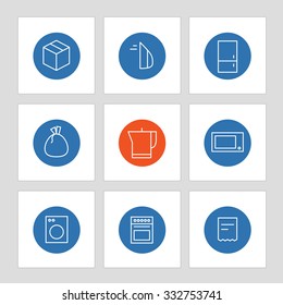 Different line style icons on circles. Application pictograms collection