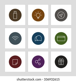 Different line style icons on circles. Application pictograms collection.