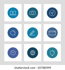 Different line style icons on circles. Application pictograms collection