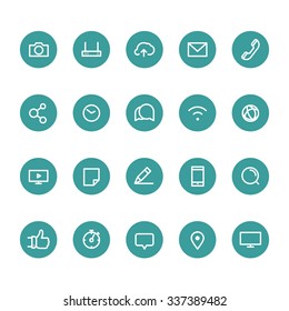 Different line style icons on circles set. Social media