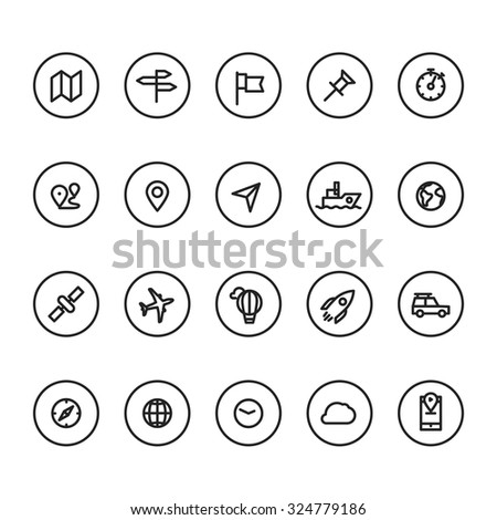 Different line style icons on circles set. Technology