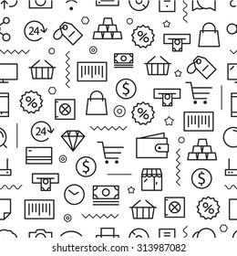 Different Line Style Icons Seamless Pattern. Shopping