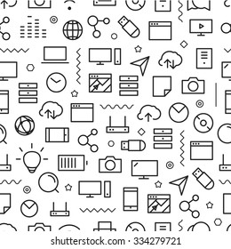 Different line style icons seamless pattern. Technology