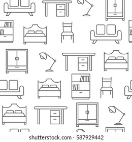 Different line style icons seamless pattern, icons set, Furniture