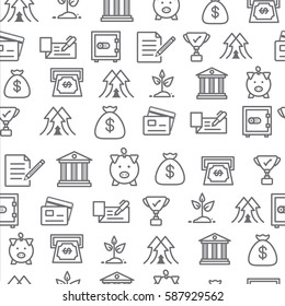 Different line style icons seamless pattern, icons set, bank