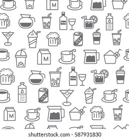 Different line style icons seamless pattern, icons set, baverage