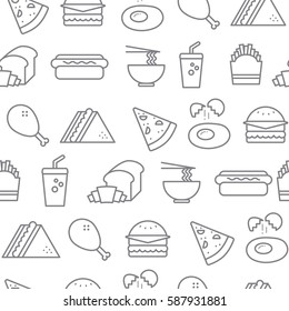 Different line style icons seamless pattern, icons set, Fast Food
