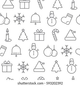Different line style icons seamless pattern, icons set, Christmas