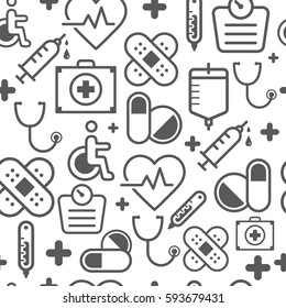 Diferentes iconos de estilo de línea sin patrón, conjunto de iconos, medicina