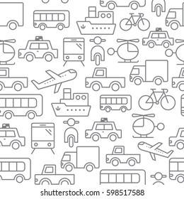 Different line style icons seamless pattern, icons set, Transport