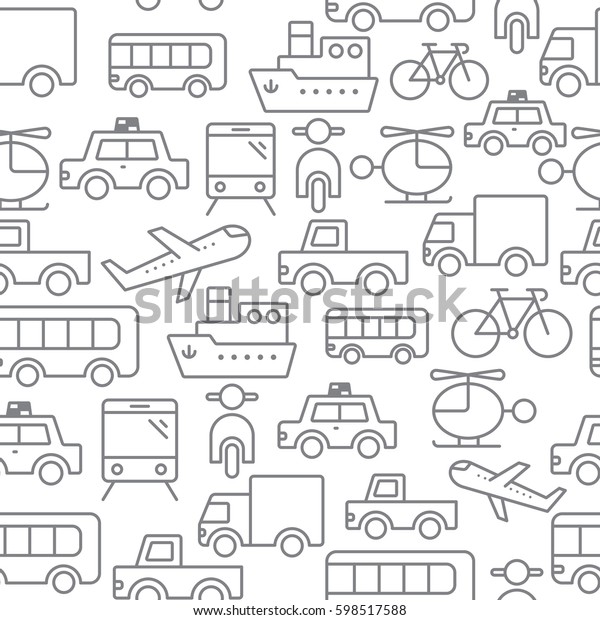 Different line style icons seamless pattern,\
icons set, Transport