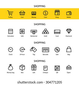 Different line style icons set. Shopping