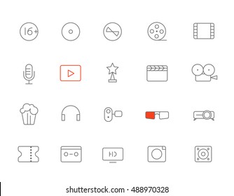 Different lineart media icons set. Vector design elements