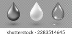 Different liquids drops template isolated on transparent background. Vector realistic serum droplet of drug or collagen essence. Water drop set